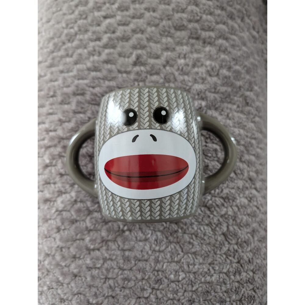 Sock Monkey Coffee Cup Mug Double Two Handles Ceramic ~ Galerie ~4”~ VGC ~